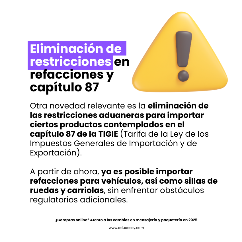 Eliminación de restricciones en refacciones y capítulo 87
