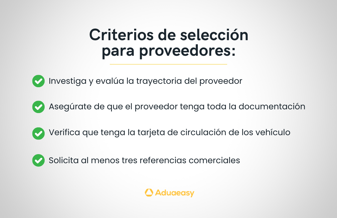 Aduaeasy | criterios de seleccion de proveedores